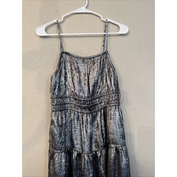 Old Navy Metallic Silver Waist Defined Cami Midi Party Dress Size S-NEW- A8 - Picture 3 of 12